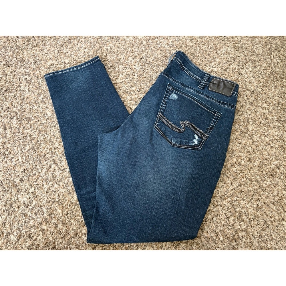 Silver Jeans Boyfriend Size 16 29" Inseam Blue Fluid Denim Distressed